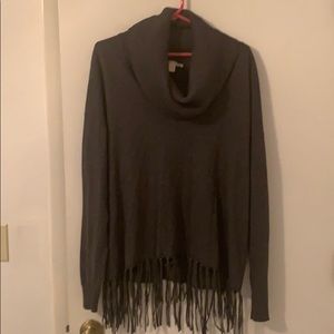 Michael Kors Fringe Hem Cowl Neck Gray Sweater